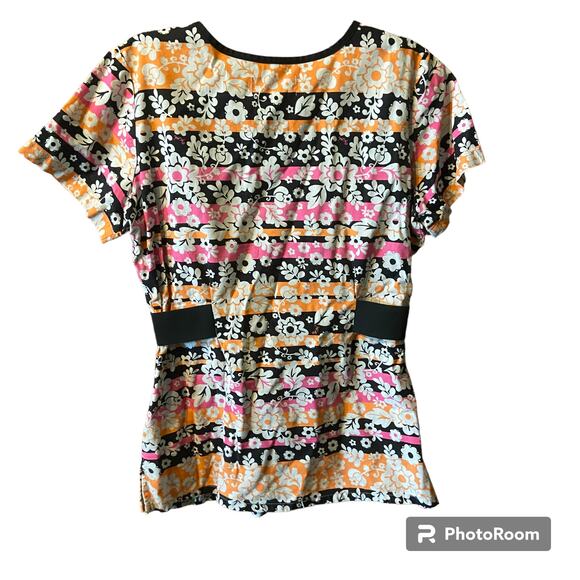 Koi by Kathy Peterson Scrubs Top S Mod Print Pockets Cinch Sides Uniform Nurse - Picture 6 of 11